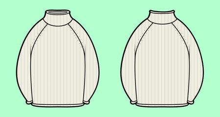 Oversized Ribbed Turtleneck Sweater Technical Flat Sketch