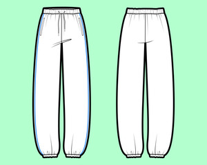 Women's Baggy Joggers with Side Stripe Technical Flat Sketch