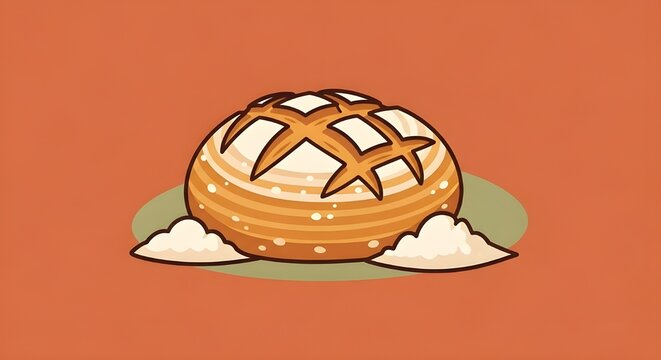 artisan round bread loaf with flour simple illustration