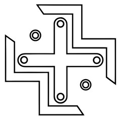 Obraz premium Abstract geometric cross with circles design on transparent background silhouette