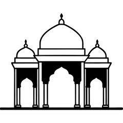 Illustration of a mosque with three domes on transparent background silhouette