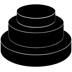 Three tiered cake with white outlines art on transparent background silhouette