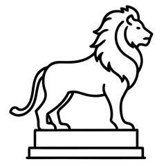 Lion statue standing on a pedestal outline on transparent background silhouette