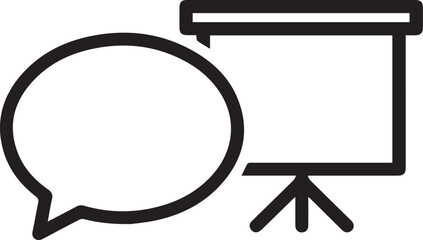 Engaging speech bubble with presentation board, communicating ideas, sharing insights, and promoting innovation, original scalable vector graphic