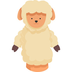 Cartoon Sheep Icon Standing Isolated on Transparent Background with Fluffy Wool and Cute Face