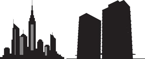 Modern city skyline with tall buildings silhouette