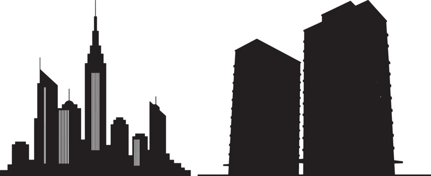 Modern city skyline with tall buildings silhouette