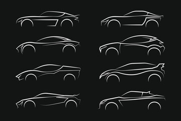 Set sport car symbol silhouette collection for autocar or automobil sign concept decoration
