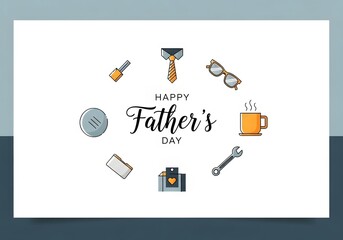 Father's day greeting card with tools and accessories for celebrating dads