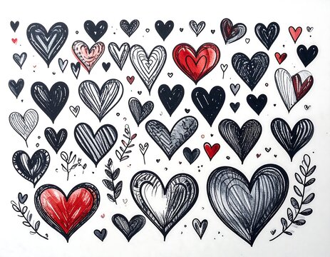 Hearts in various shades and patterns