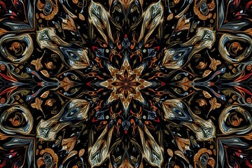 Abstract Kaleidoscope Art Nouveau Opulent Pattern Dark Background