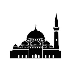 Mosque Silhouette Black and white simple islamic building with minaret and dome religious architecture