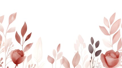 Watercolor floral border with roses and leaves.