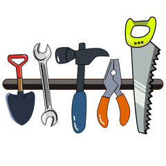 Illustration of Tools Hanging on a magnet strip