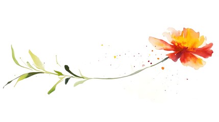 Delicate watercolor branch with a vibrant red and yellow flower.