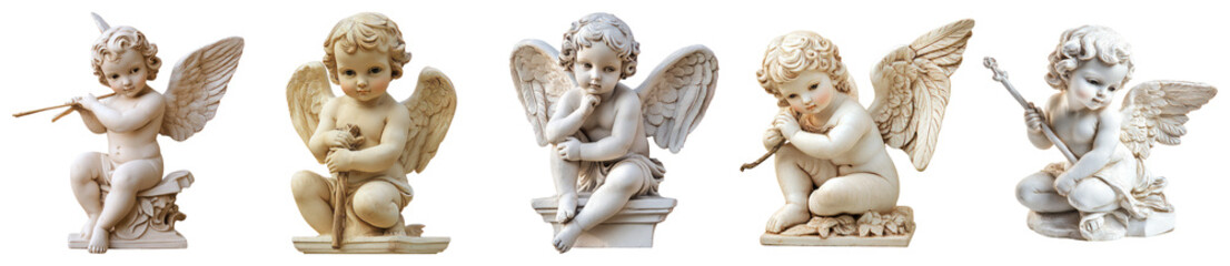 Beautiful Angelic Cherubs in Various Poses and Finishes for Decor, PNG bundle collection, Isolated on Transparent Background