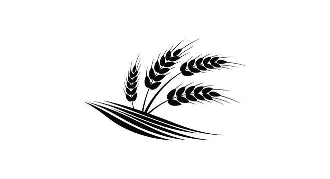 A stylized black silhouette of wheat stalks with detailed ears of grain and flowing leaves on a white background