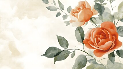 Watercolor roses and leaves frame a light background.