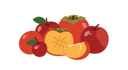 A delightful assortment of fresh ripe apples and juicy persimmons.