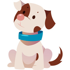 Charming Brown And White Puppy Wearing Blue Collar Sitting Playfully Adorable Cute Animal Cartoon Style Illustration Transparent Background