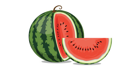 A delicious ripe watermelon cut with a slice taken out.