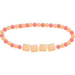 Childrens Beaded Bracelet With Square Charms Pink Orange Colors Transparent Background