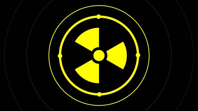 Radiation Warning Trefoil Icon with HUD and Animated Circles