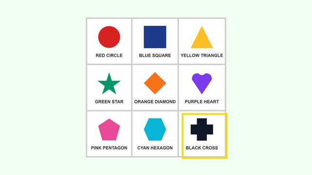 Shape Color Bingo Board with Geometric Tiles