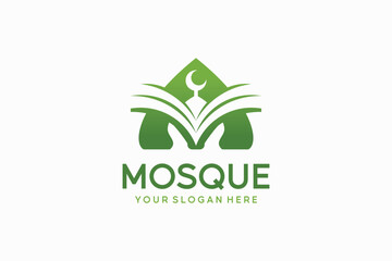 Islamic logo vector design of the letter A combined with a mosque dome and a book or scripture
