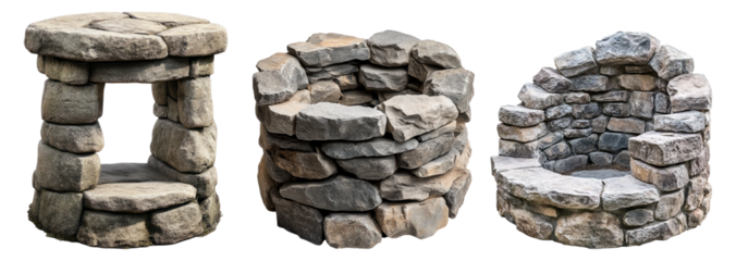 Unique Stone Structures for Outdoor Decorative Seating and Features, PNG bundle collection, Isolated on Transparent Background