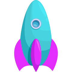 Cartoon Teal Rocket Ship with Pink Fins and Circular Window Isolated on White Background Vibrant Colors Playful Design for Childrens Themes
