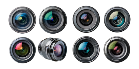 Collection of Various Camera Lenses on a Dark Background