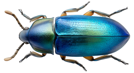 Close-up view of a beetle showcasing its vivid blue and green metallic exoskeleton, highlighting intricate details.
