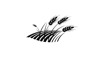 Stylized black silhouette of wheat stalks and grass blades against a white background representing harvest and agriculture silhouette