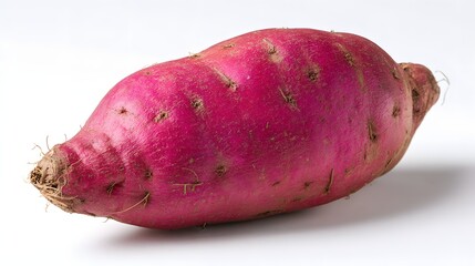 Vibrant purple tuber with rough skin and fine root hairs.