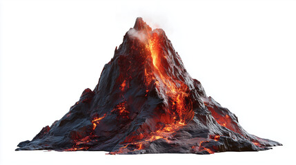 Volcano erupting lava stream isolated on white