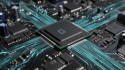 Computer CPU Chip and Processor Technology Circuit Board Background close up of computer circuit board 4k video - Powered by Adobe