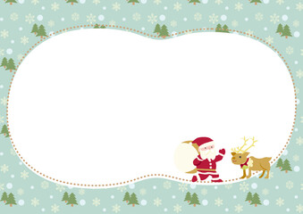 モミの木と雪のパターン素材のクリスマスフレーム　サンタクロースとトナカイ