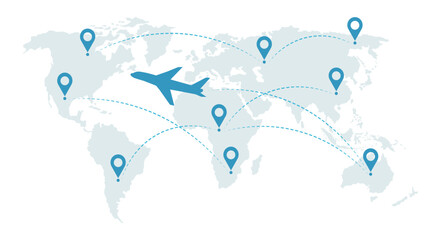 Illustration of a world travel maps airplanes with line routes design background
