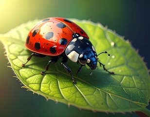 Ladybug on vibrant green leaf (1)