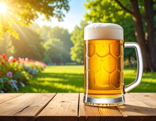 Lager beer in a garden setting