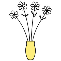 Flowers in a vase with small black dots on transparent background silhouette