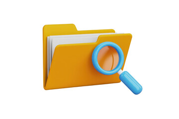 Folder with magnifying glass isolated on transparent background