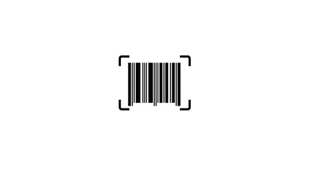 A simple black and white barcode icon with scanning brackets in a minimalist silhouette style