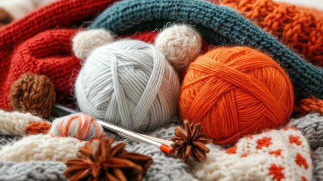 Colorful yarn balls for creative knitting projects.