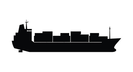 Obraz premium Black silhouette of a large cargo ship carrying many containers across the sea during the day