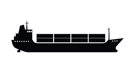 Obraz premium Black silhouette of a large cargo ship carrying many containers on a white background silhouette