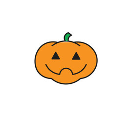 Spooky carved pumpkin jack-o-lantern with an evil face, a classic orange Halloween decoration and autumn symbol