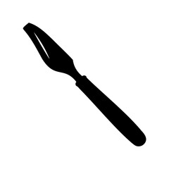 Black silhouette of a spatula tool on a clean white background image