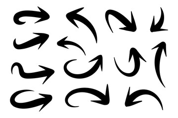 Obraz premium Collection of Hand Drawn Black Curly Arrows Set, Scribble Doodle Style Directional Signs